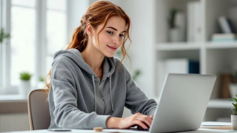 Frau lernt am Laptop im Homeoffice in Mülheim an der Ruhr